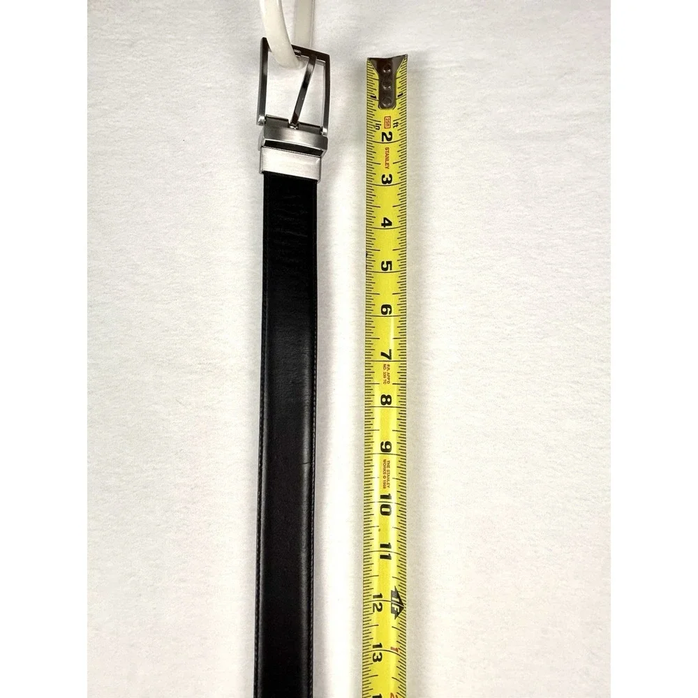 Land's End Brown/Black Leather Reversible Belt Silver Buckle Classic Men's Sz 46